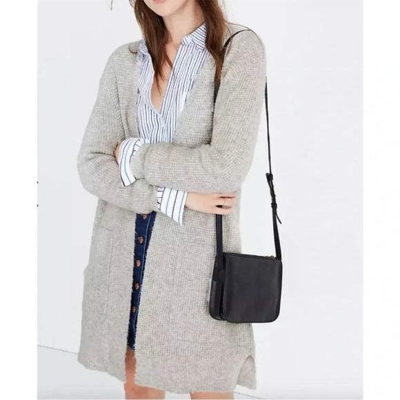 Madewell Gray Wafflestitch Alpaca Blend Cardigan Sweater Open Front size small - Picture 1 of 14